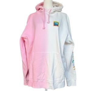 Teddy Fresh Pink and White Wavy‎ Dip Dye Hoodie Sz M